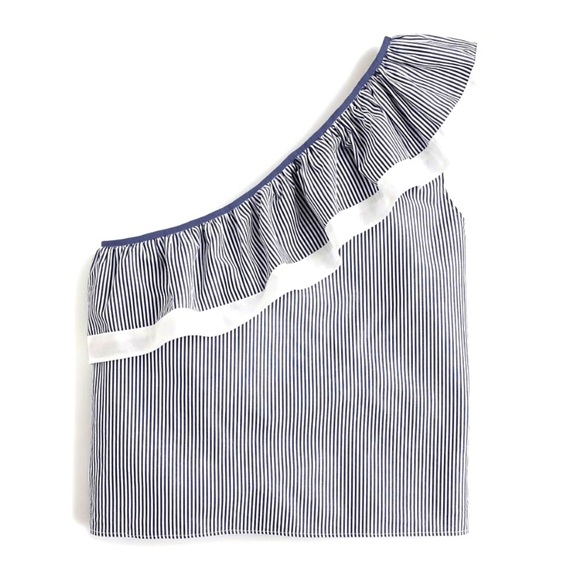 J. Crew Ruffled One Shoulder Stripes Top size 12P - Picture 9 of 10